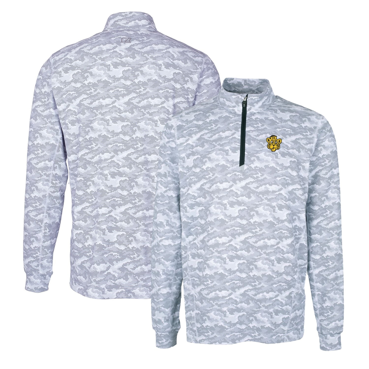 Men's Cutter & Buck Charcoal Missouri Tigers Vault Traverse Camo Print Stretch Quarter-Zip Pullover Top