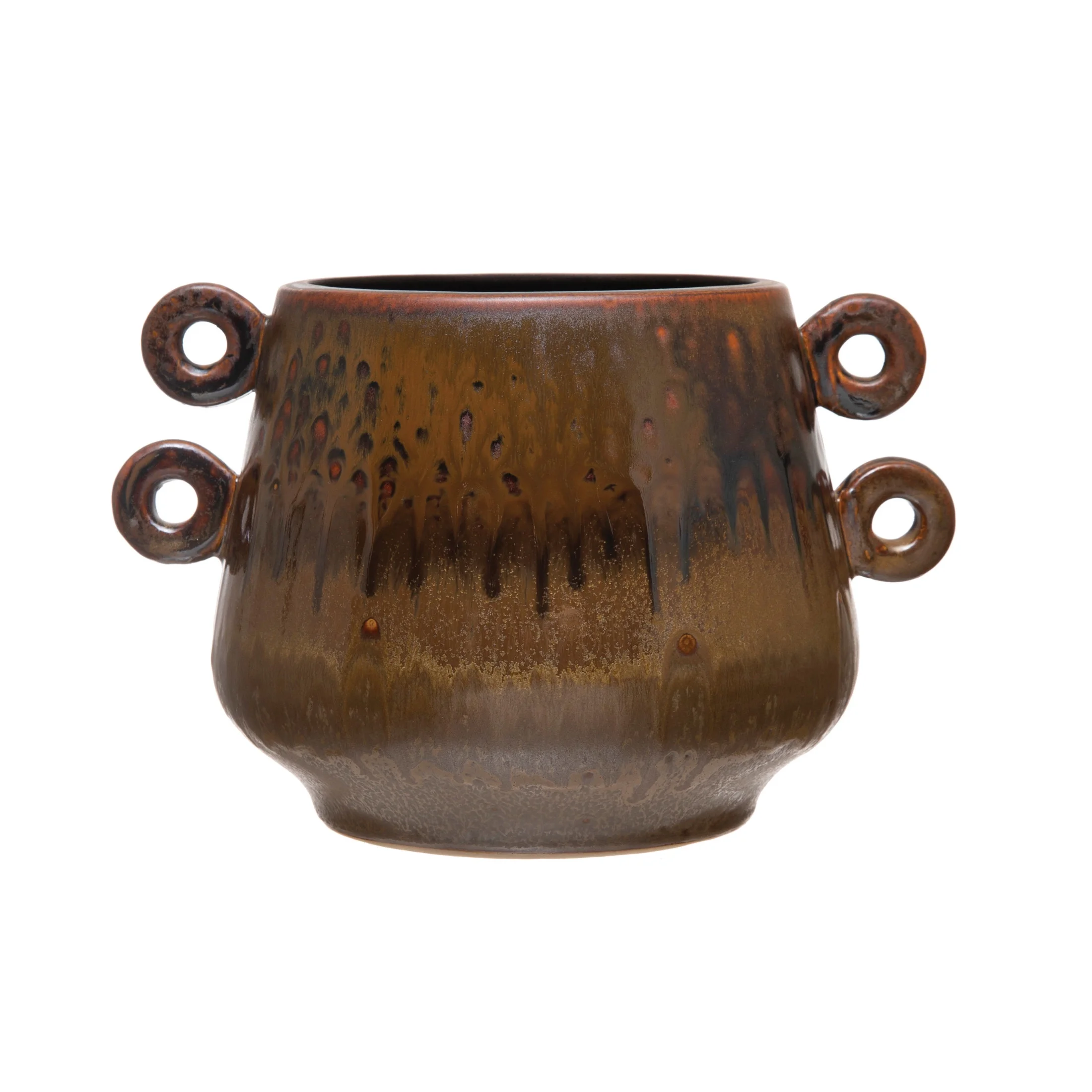 Bloomingville Rustic Stoneware Planter with Handles and a Reactive Glaze Finish