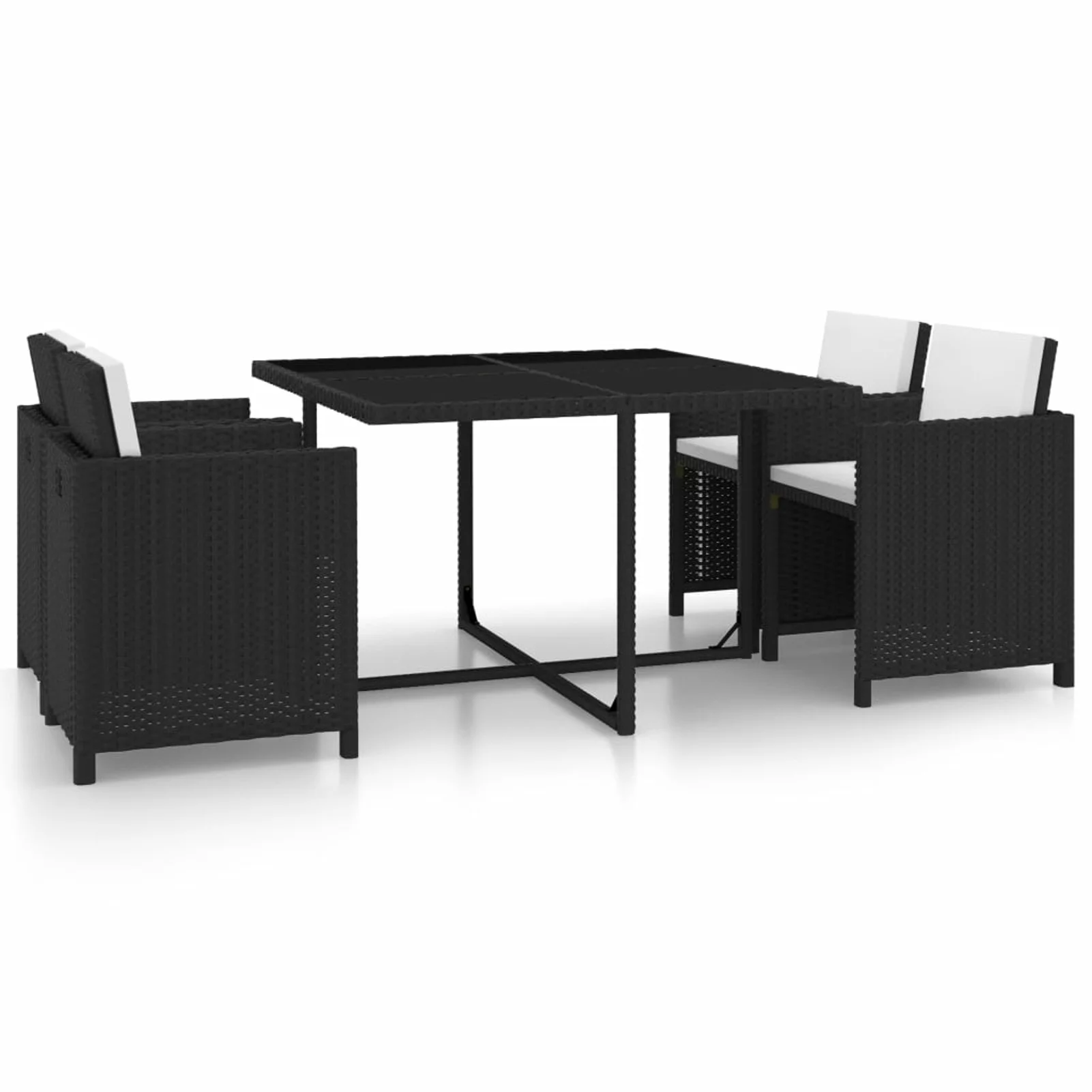 Carevas 5 Piece Patio Dining Set with Cushions Poly Rattan Black