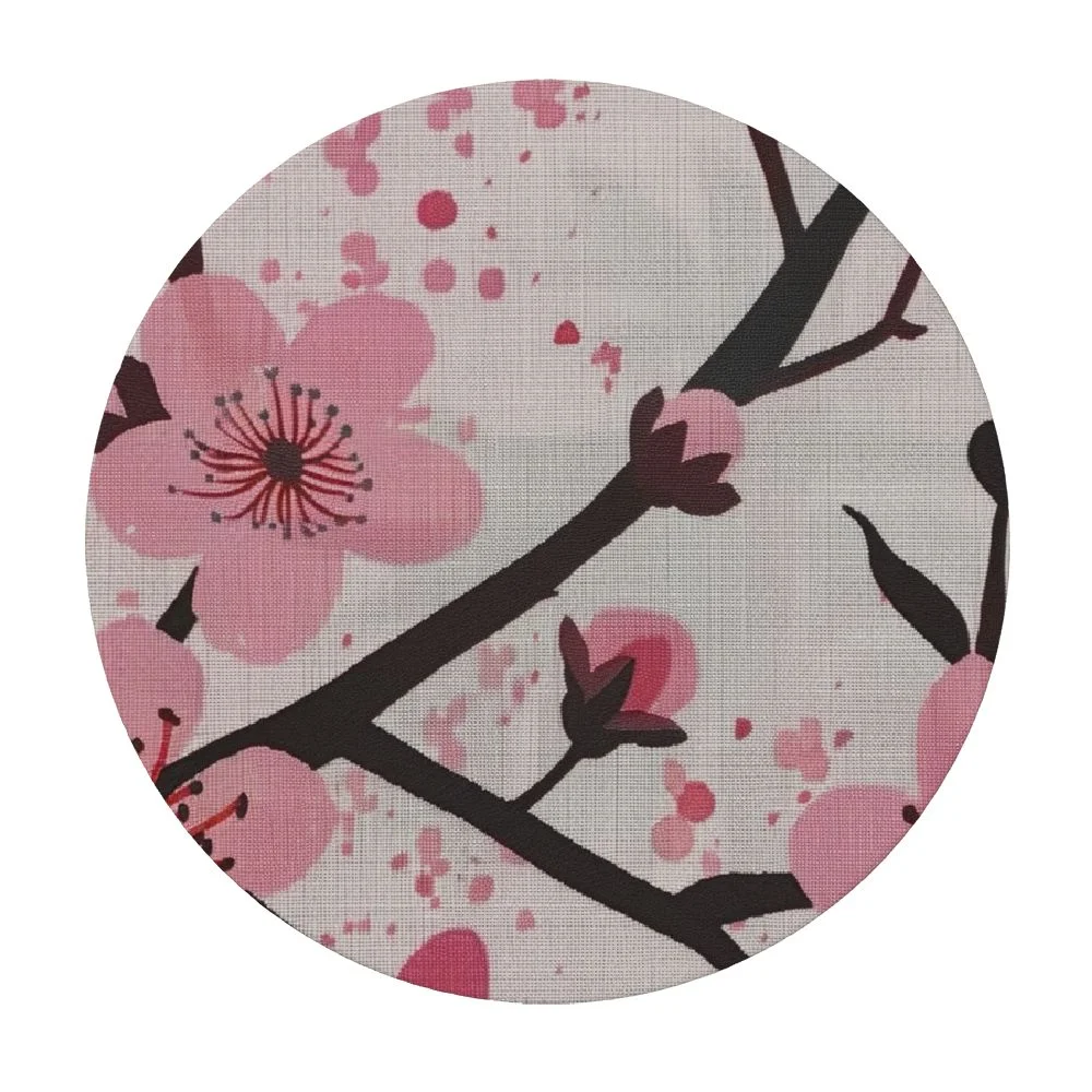 QCPP Tablecloth Spring, Pink Chinese Cherry Blossom Flower Japan Plum Round Table Cover White
