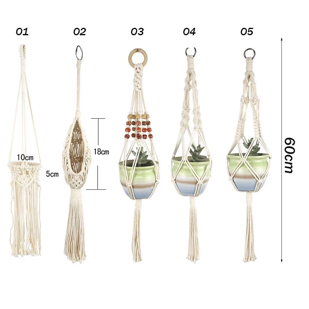 Hand-woven Hanging Basket Wall Decoration Plants Holder Flower Pot Flower Pot Basket Hanging Cotton Rope 3