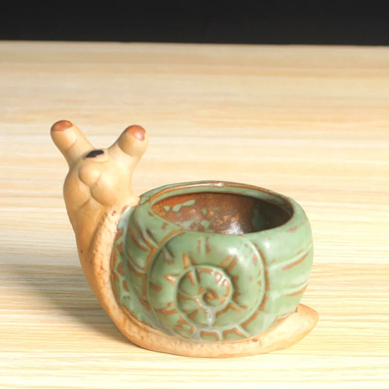 Ceramic Kiln-glazed Snail Succulent Planter - Creative Animal Plant Pot