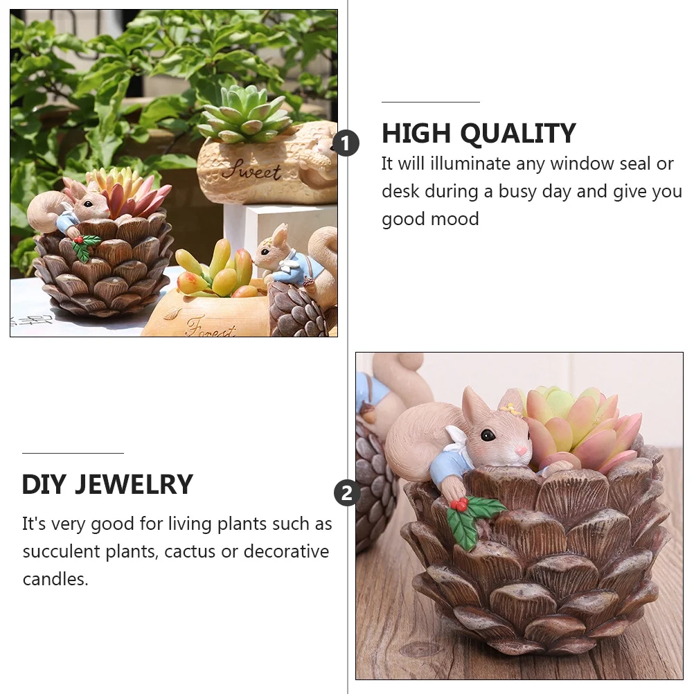 Guichaokj Squirrel Succulent Flower Pot Plant Pot Garden Resin Micro Landscape Flower Pot