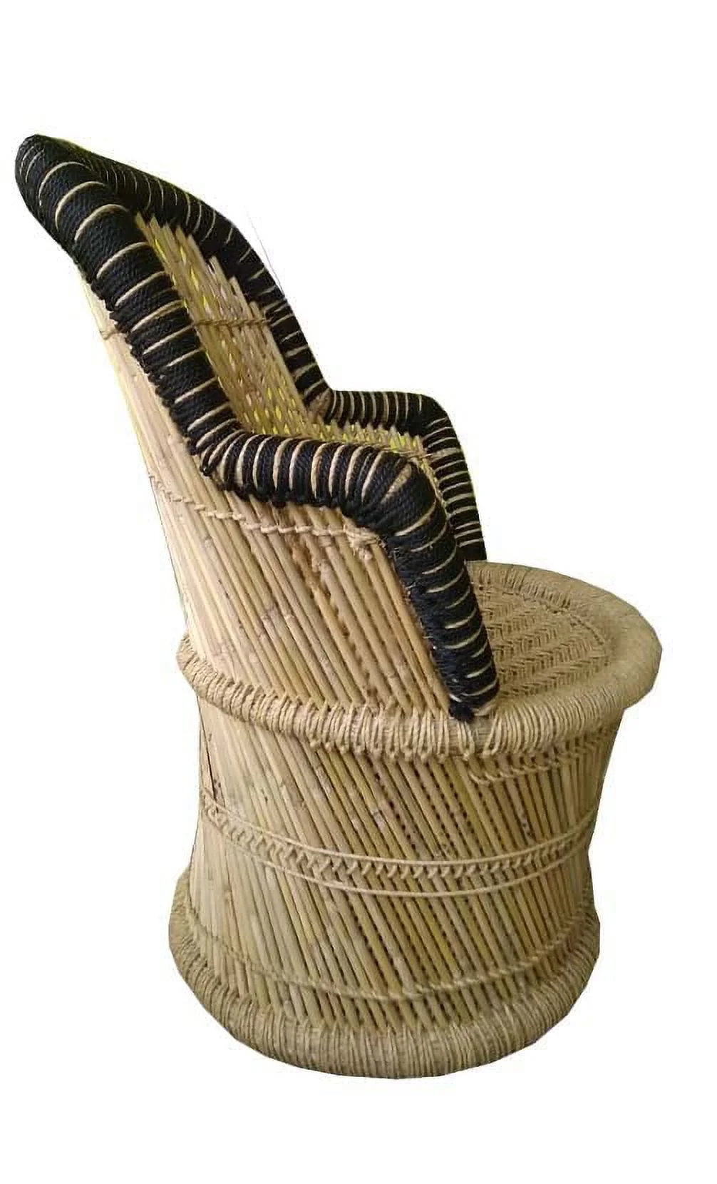 Harish Handmakers ! Pure Natural And Handmade Bamboo Mudda Chair With Black & Beige Rope - Standard Size