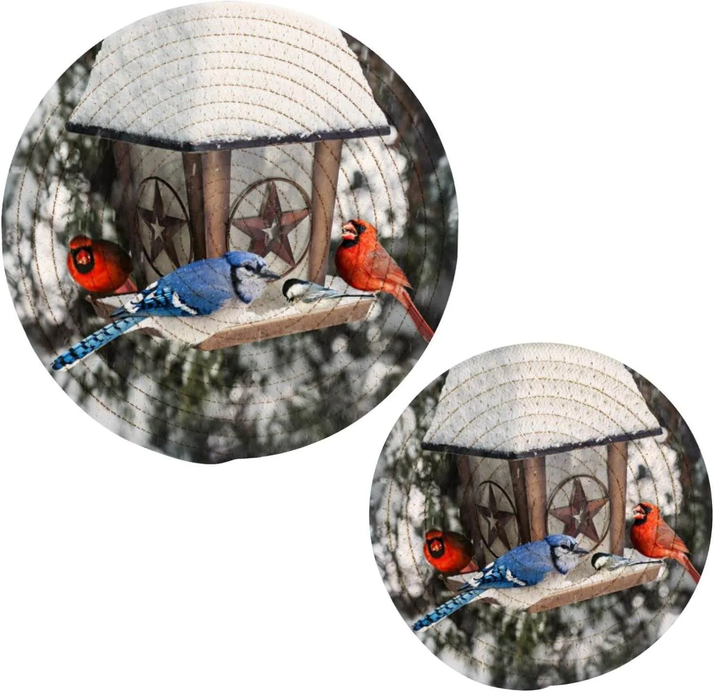 Bird Blue Jays Cardinals Potholders Set Trivets Set 2 PCS, Winter Snow Lantern Pot Holders for Kitchen, 100% Cotton Woven Hot Pads Trivets Set for Kitchen Heat Resistant, 7.09