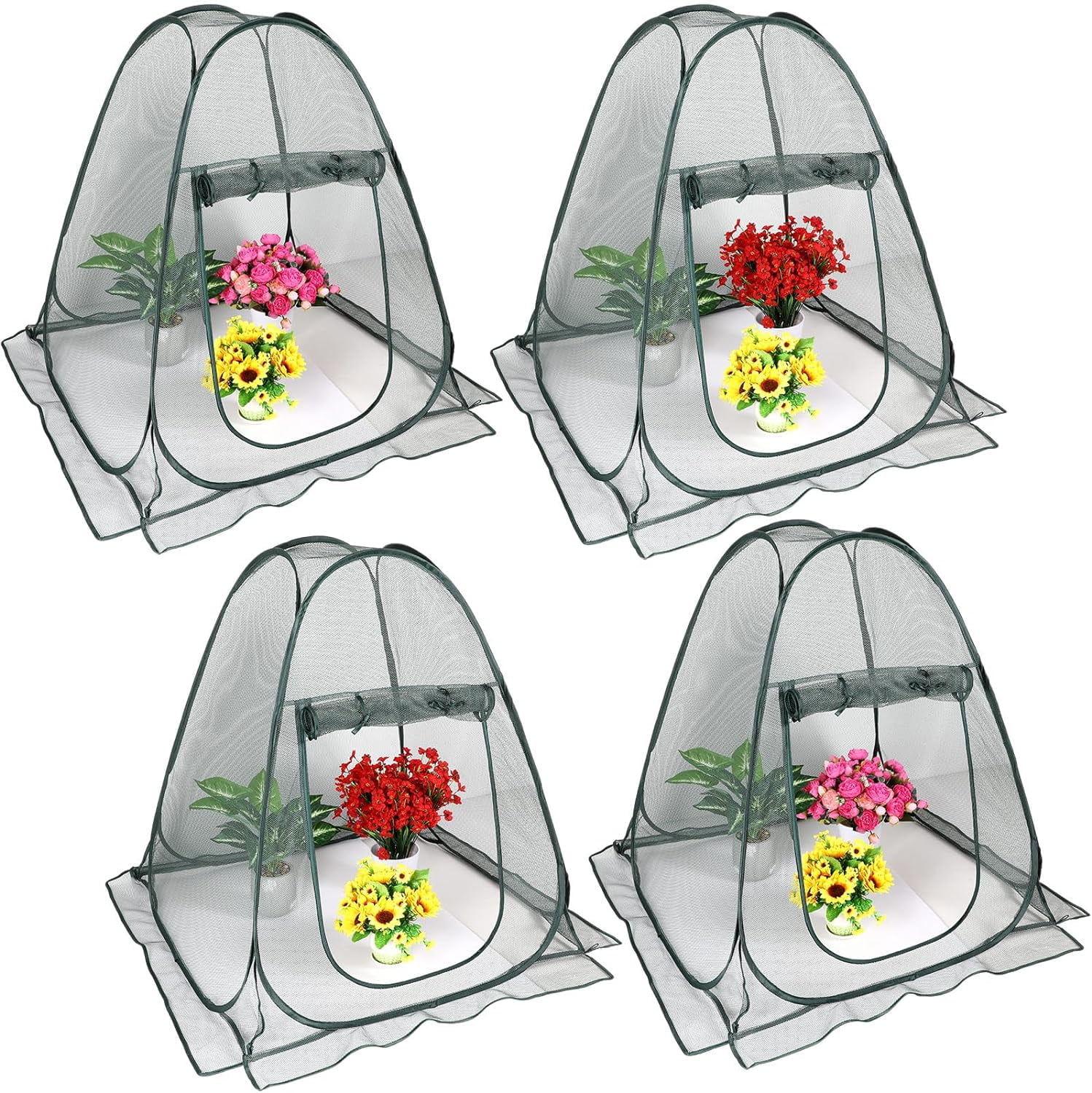 Windyun 4 Pcs Pop up Greenhouse Mesh Plant Cover Plant Protector Garden Netting Plant Cover for Pests Bird Protection Guard for Indoor Outdoor Gardening(36 x 36 x 39 Inch)