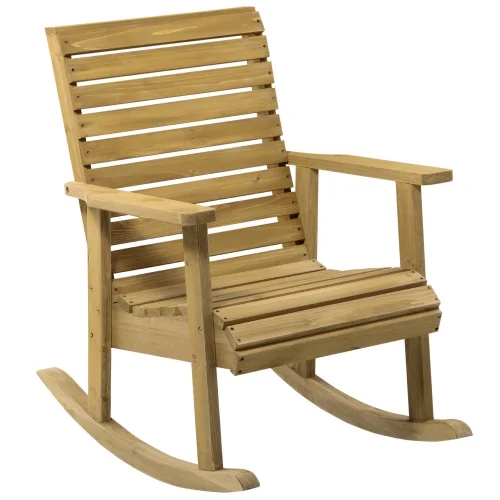 Buumin Outsunny Wooden Outdoor Rocking Chair, Traditional Slatted Wood Rocker Chair with Armrests and High Backrest for Indoor & Outdoor, Light Brown