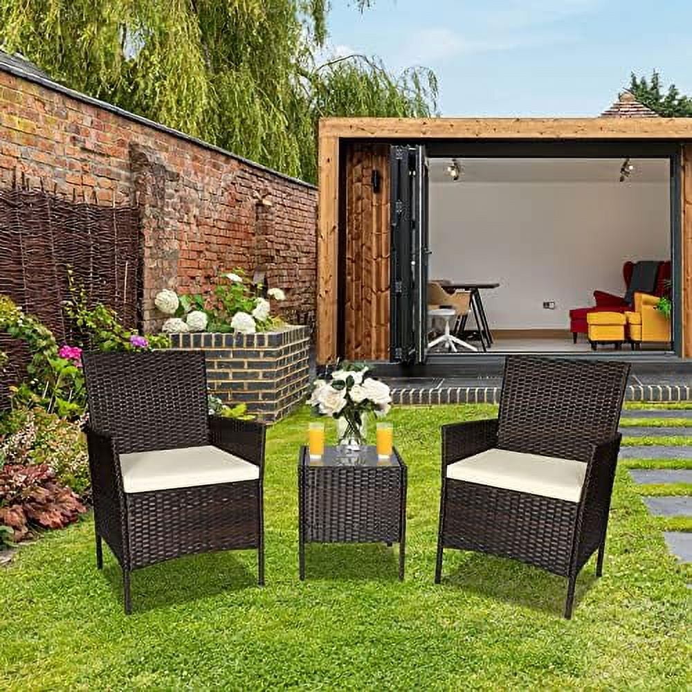 HYHBIBOOM 3-Piece Patio Outdoor Rattan  Chairs Conversion Sets Modern Wicker Clearance Garden Yard Apartment with Coffee Stronge Table & Warm Cushion Brown (Brown&Gray)