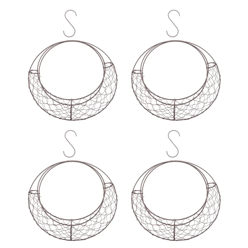 4x Rustic Romantic Iron Frame Moon Shape Succulent Plant Pot Hanging Pot 11 ''