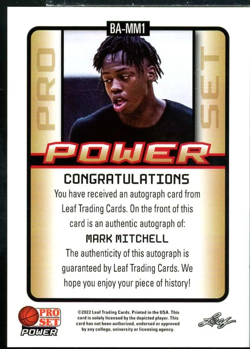Mark Mitchell Rookie Card 2021-22 Leaf Pro Set Power Platinum #BAMM1