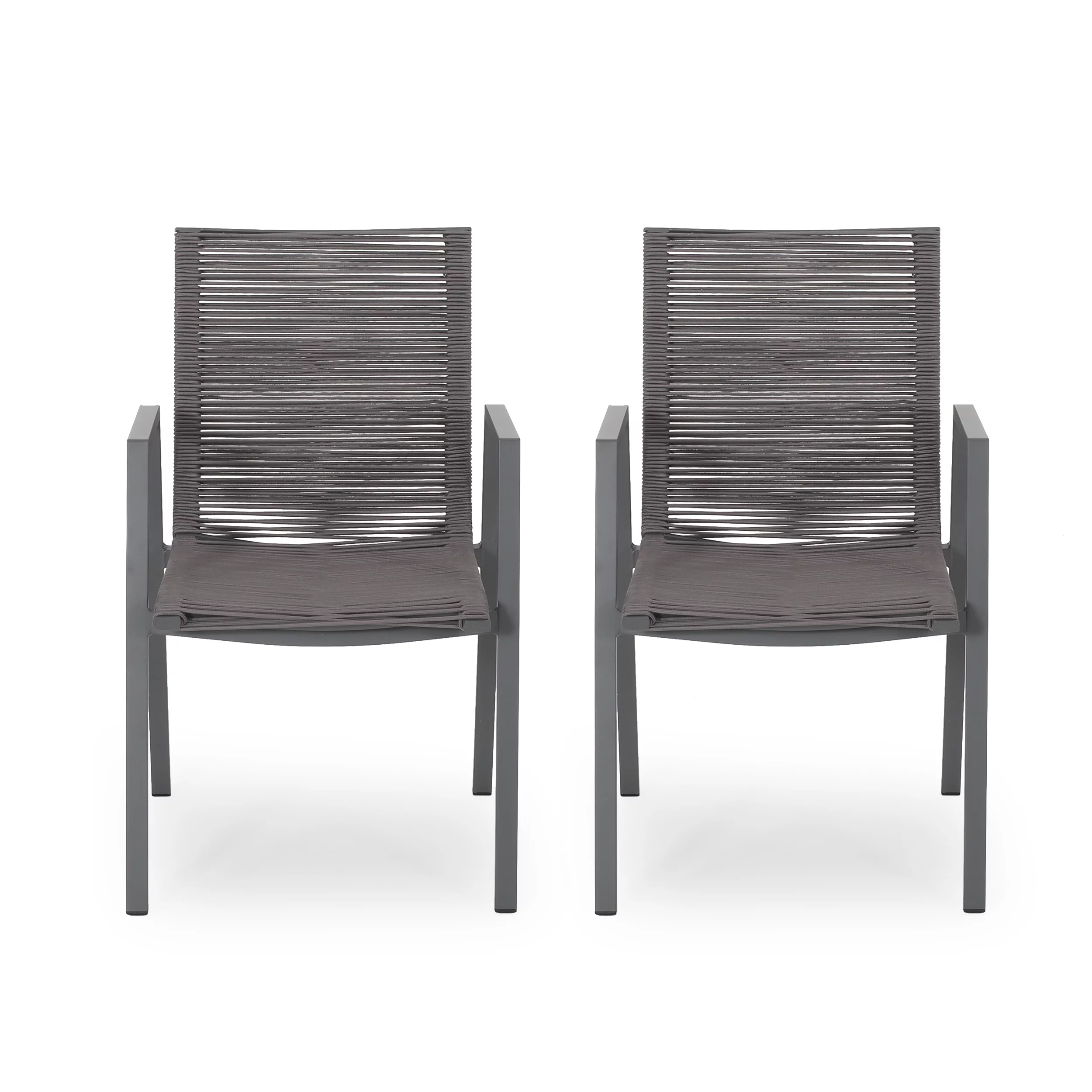 Noble House Deloris Outdoor Aluminum Dining Chair in Gray (Set of 2)