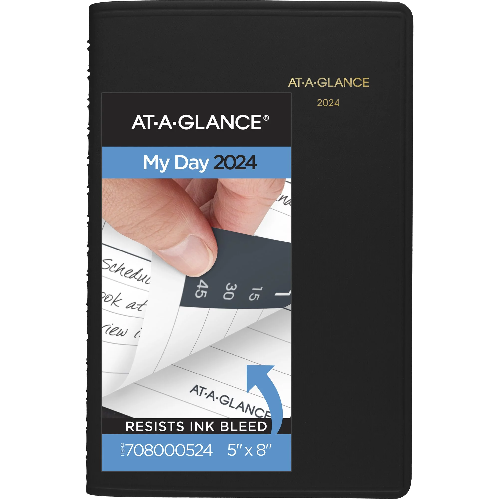 AT-A-GLANCE 2024 Daily Appointment Book Planner Black Small 5 x 8 - Daily