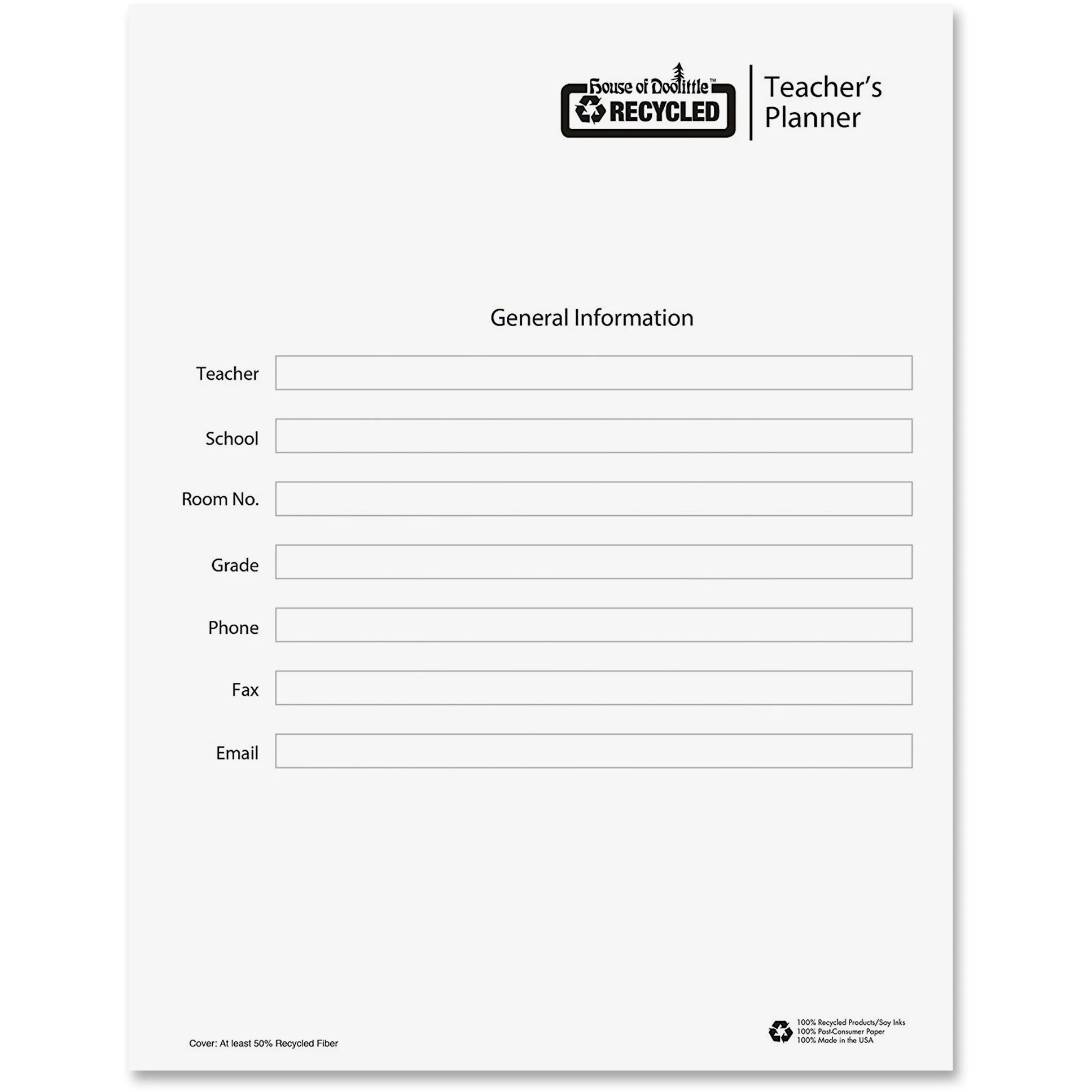 House Of Doolittle Teacher's Planner Embossed Simulated Leather Cover 11 x 8-1/2 Blue 50907