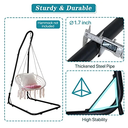 Hammock Chair Stand Portable Heavy Duty Solid Steel Stand Only Outdoor Indoor Hanging Stand for Air Porch Swing Chair w/Weather-Resistant Finish, Offset Base, 360-Degree Rotation, Black