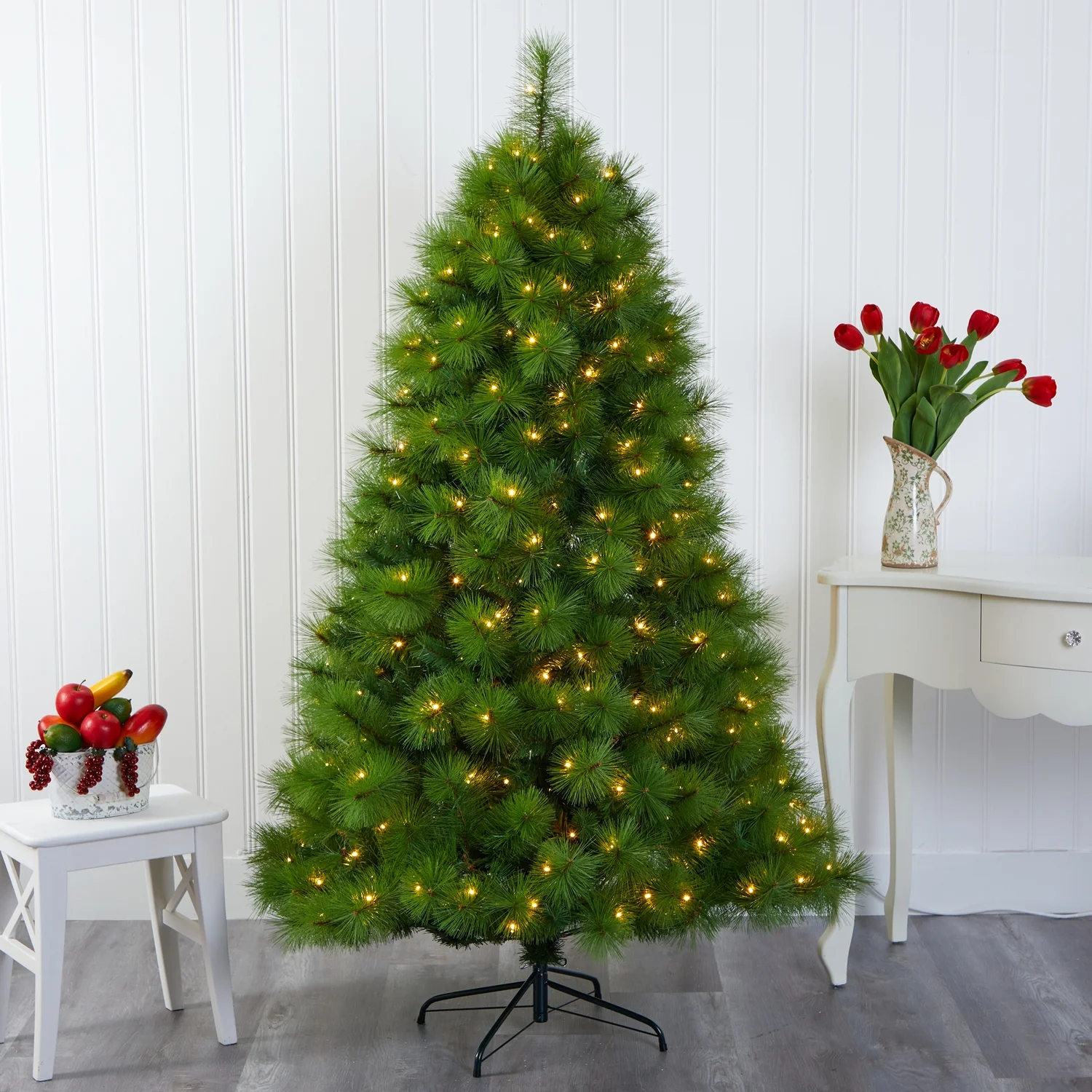 HomeStock Naturally Nice 6Ft. Green Scotch Pine Artificial Christmas Tree With 300 Clear Led Lights