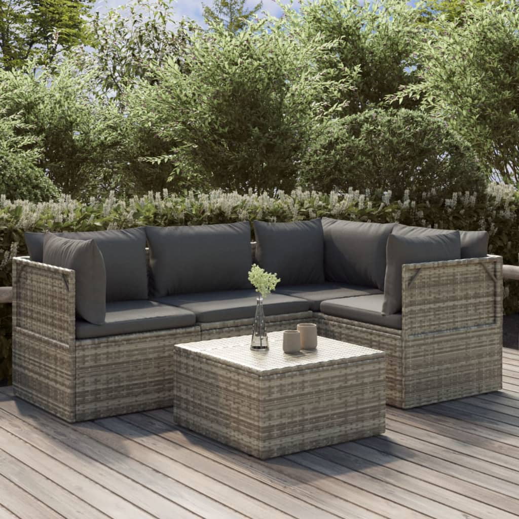 Tomshoo 5 Piece Patio Set with Cushions Gray Poly Rattan