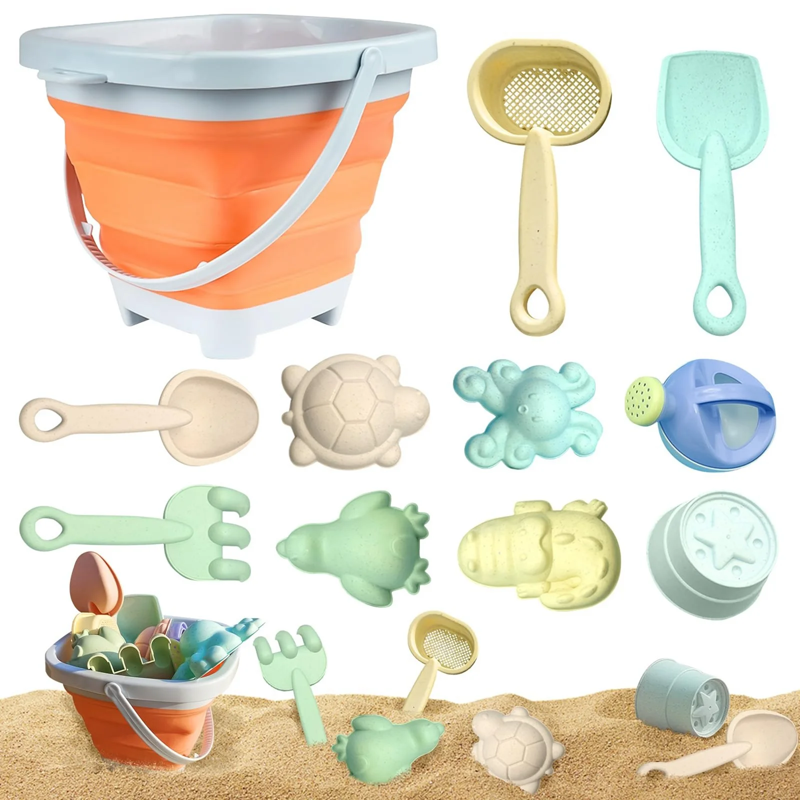Garden Set for Toddlers with Wagon Beach Toy Set New Water Play Beach Folding Bucket Sand Digging Shovel Children's Beach Sand Playing Tool Set