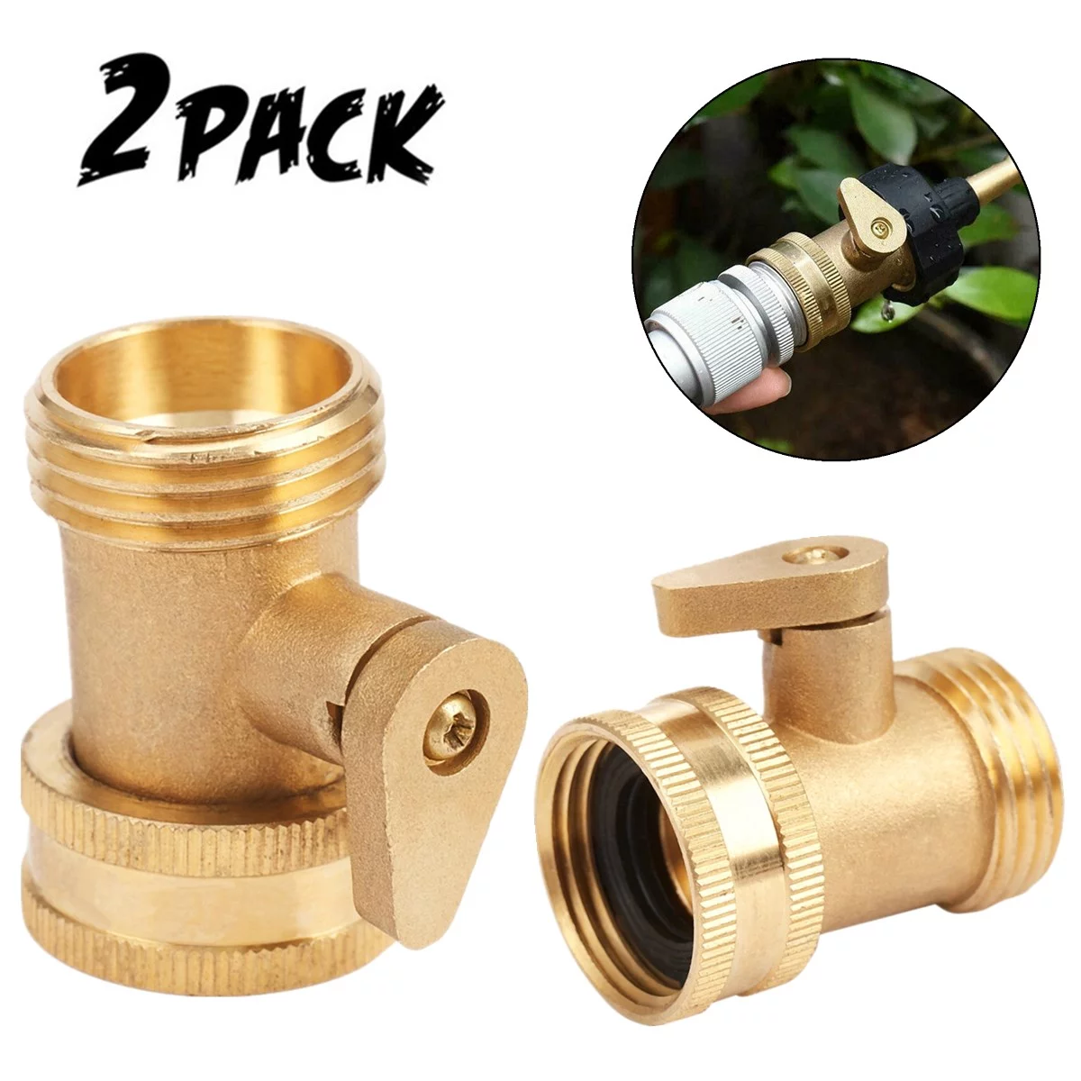 2PCS Durable Brass Garden Hose Shut Off Valve Water Pipe Faucet Connector Handy