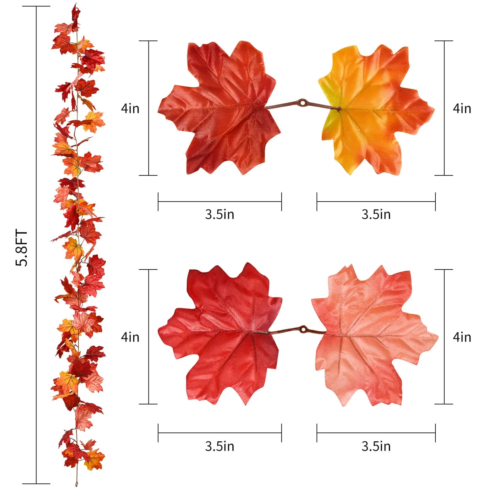amousa 2 Pack Autumn Wreath Maple Leaf Hanging Vine Wreath Artificial Autumn Leaf Wreath