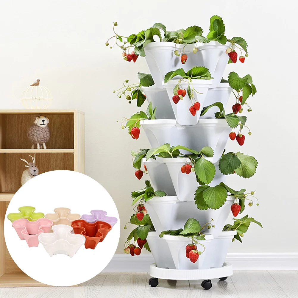 Plastic Stackable Vertical Stereoscopic Flower Plant Pot Strawberry Seedling Holder Garden Planter Flower Vegetables Decoration
