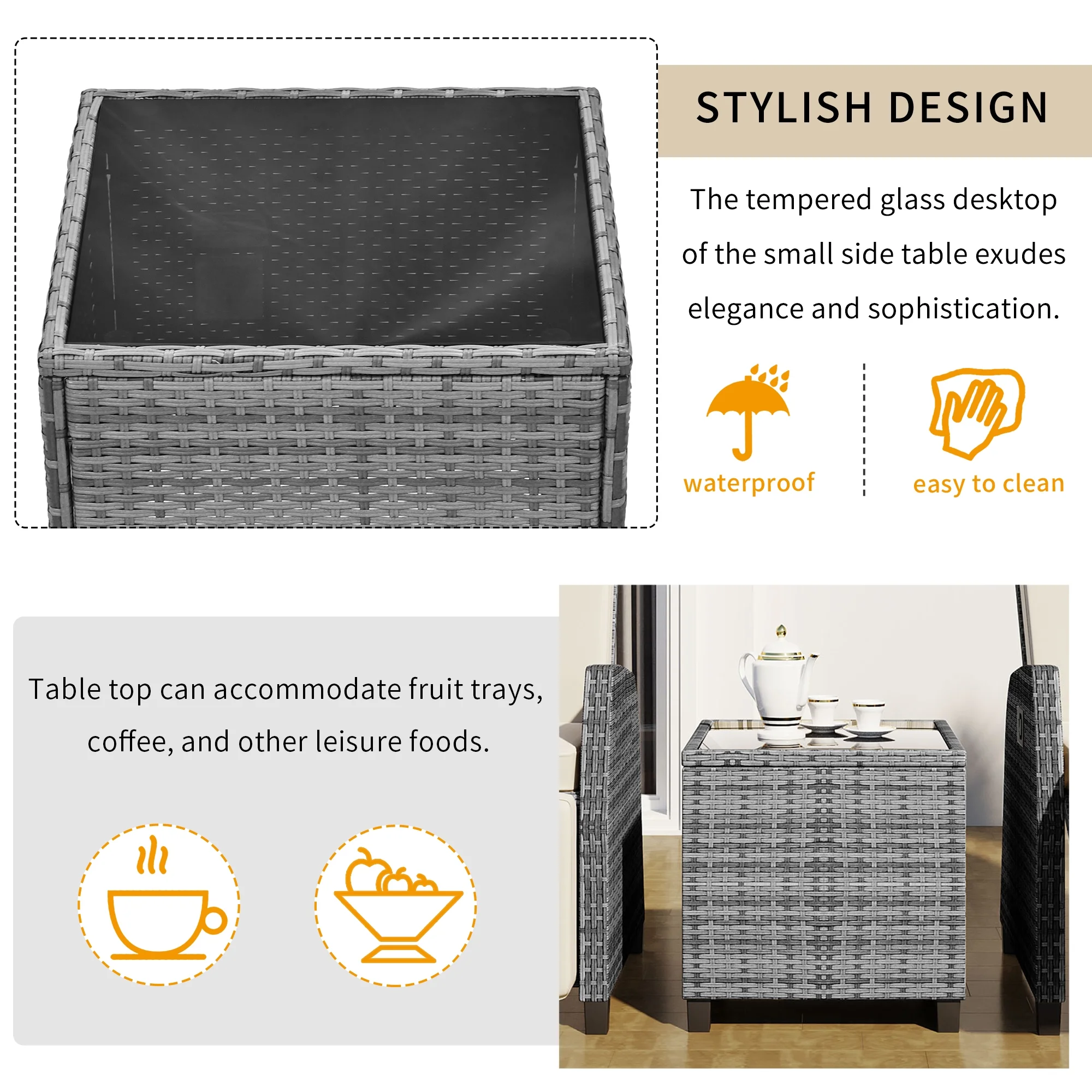 Dawn Whisper Outdoor Rattan Two-person Combination With Coffee Table, Adjustable, Suitable For Courtyard, Swimming Pool, Balcony in Beige