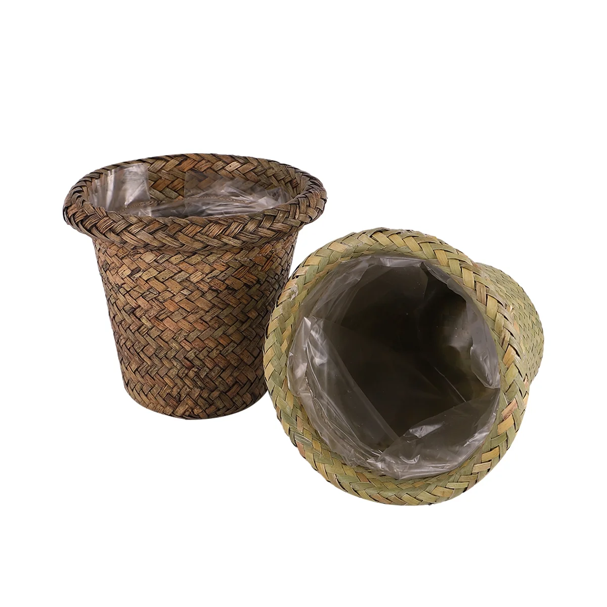 Gongxipen 2pcs Wicker Woven Flower Basket Decorative Baskets Succulents Gardening Pot Woven Storage Organizer (Khaki + Brown)
