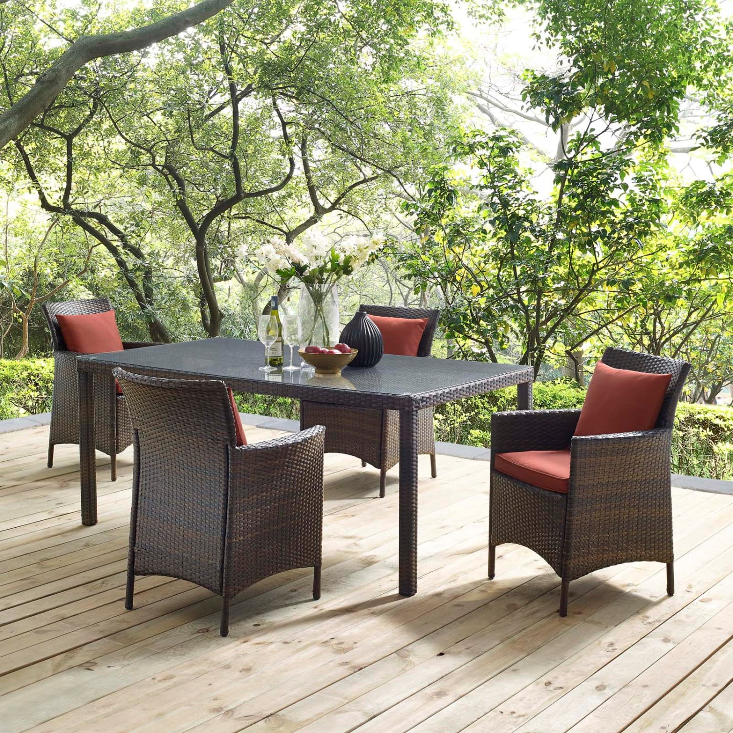 Side Dining Chair and Table Set, Brown, Rattan, Wicker, Outdoor Patio Balcony Cafe Bistro Garden Hospitality Restaurant, Modern Contemporary HB33282