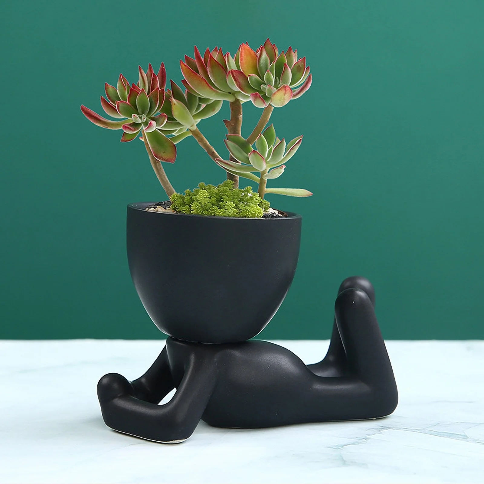 Bnnlsa Seed Disseminators Mini Bonsai Head Grass Hair Ceramic Plant Garden,Tree Doll Grass Pot