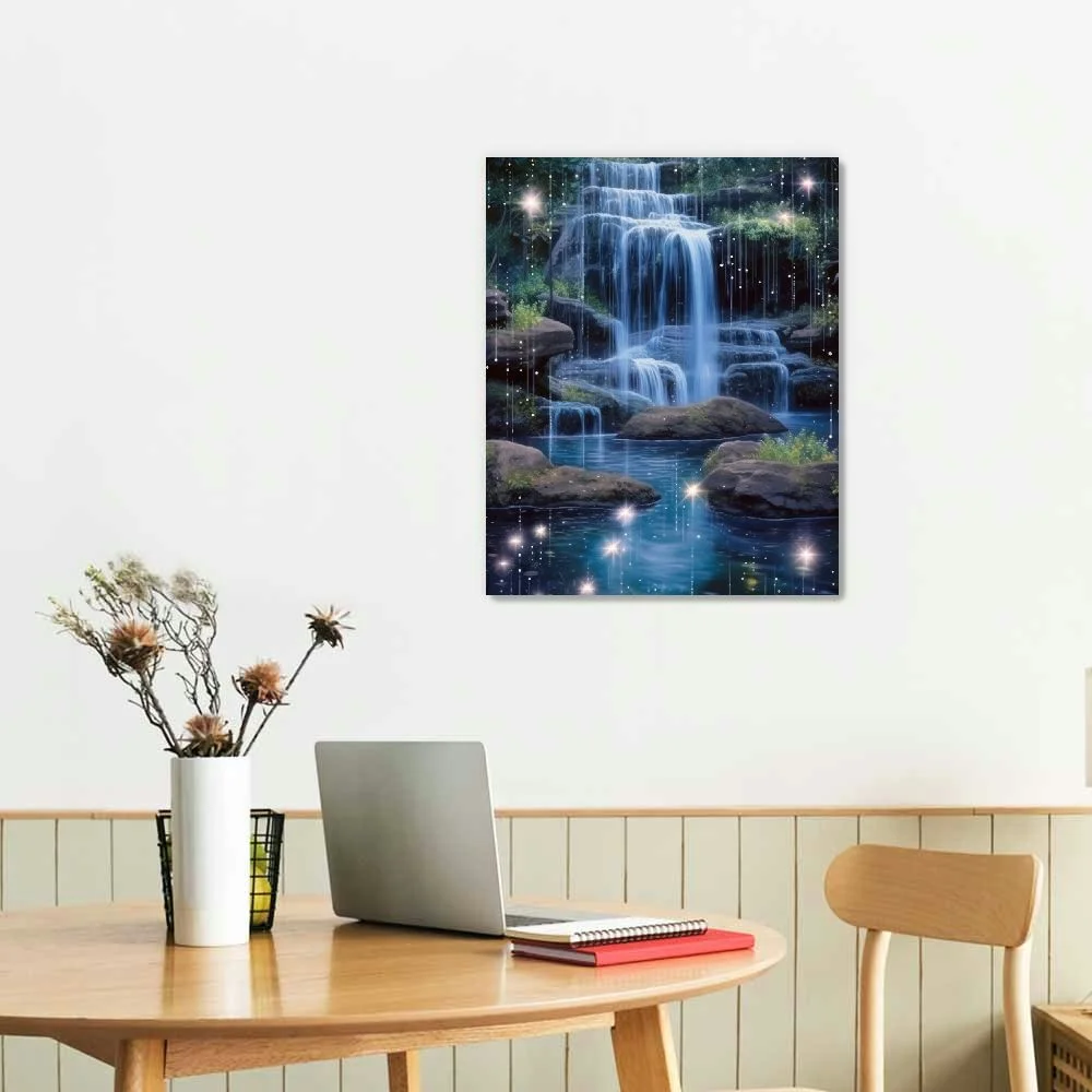 COMIO  - Canvas Prints Wall Art - Magic Night Waterfall Scene (Fantasy, Fairy, Waterfall) | Modern Wall Decor/Home Decoration Stretched Gallery Canvas Wrap Giclee Print. Ready to Hang