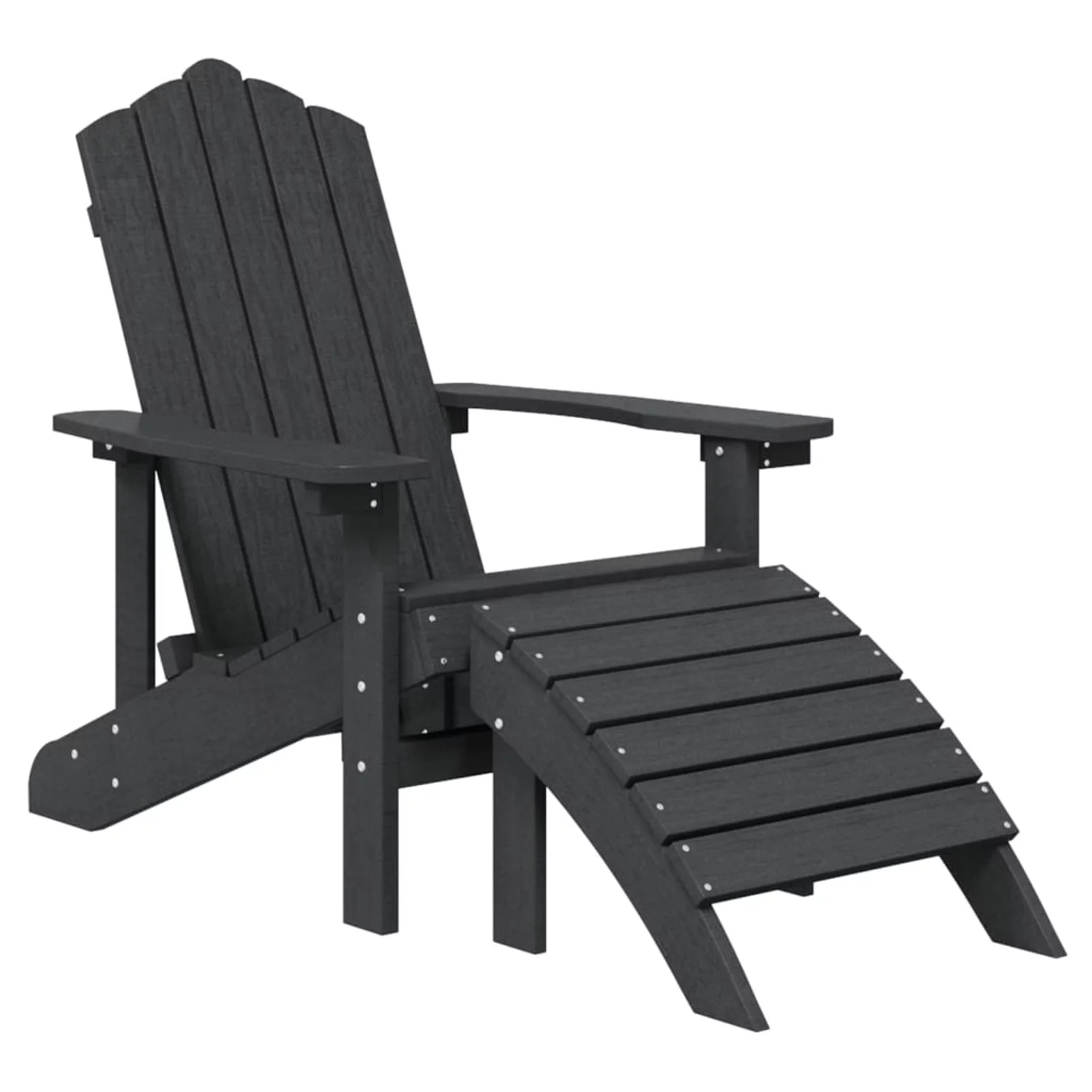 OWSOO Patio Adirondack Chair with Footstool & Table HDPE Anthracite