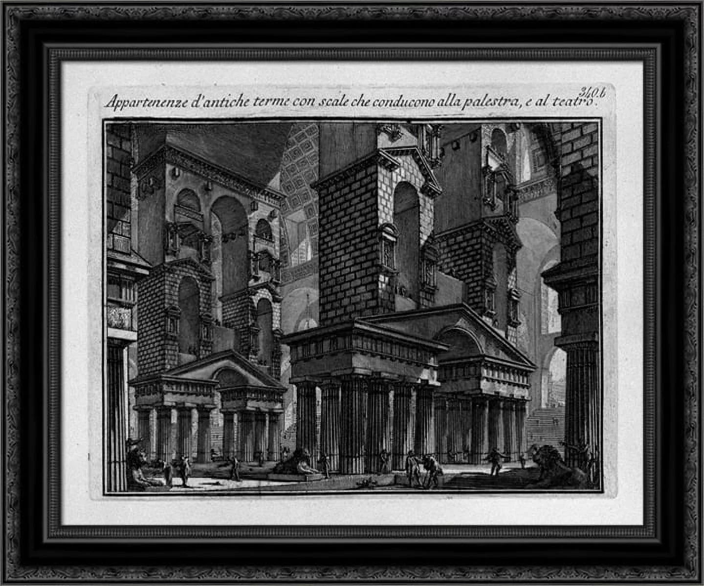 Memberships of ancient baths with stairs leading to the Gymnasium and the Theatre 24x20 Black Ornate Wood Framed Canvas Art by Piranesi, Giovanni Battista