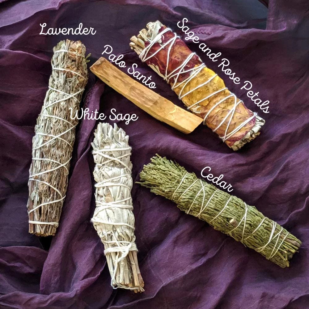 Blessed Ember Love Smudge Stick Sampler Kit with Flower Rose Petal Garden Sage, Lavender, White Sage, Cedar and Palo Santo for Cleansing Negativity, Meditation and Natural Incense
