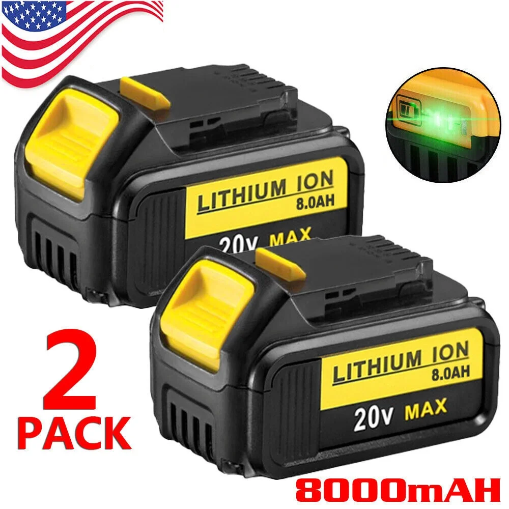 2 Pack For DeWalt 20V 20 Volt Max XR 8.0AH Lithium Ion Battery DCB206-2 DCB205-2