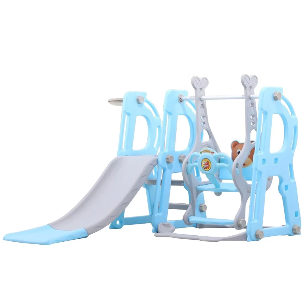 Bowake Toddler Climber And Swing Set, 3 in 1 Climber Sliding Playset w/Basketball Hoop