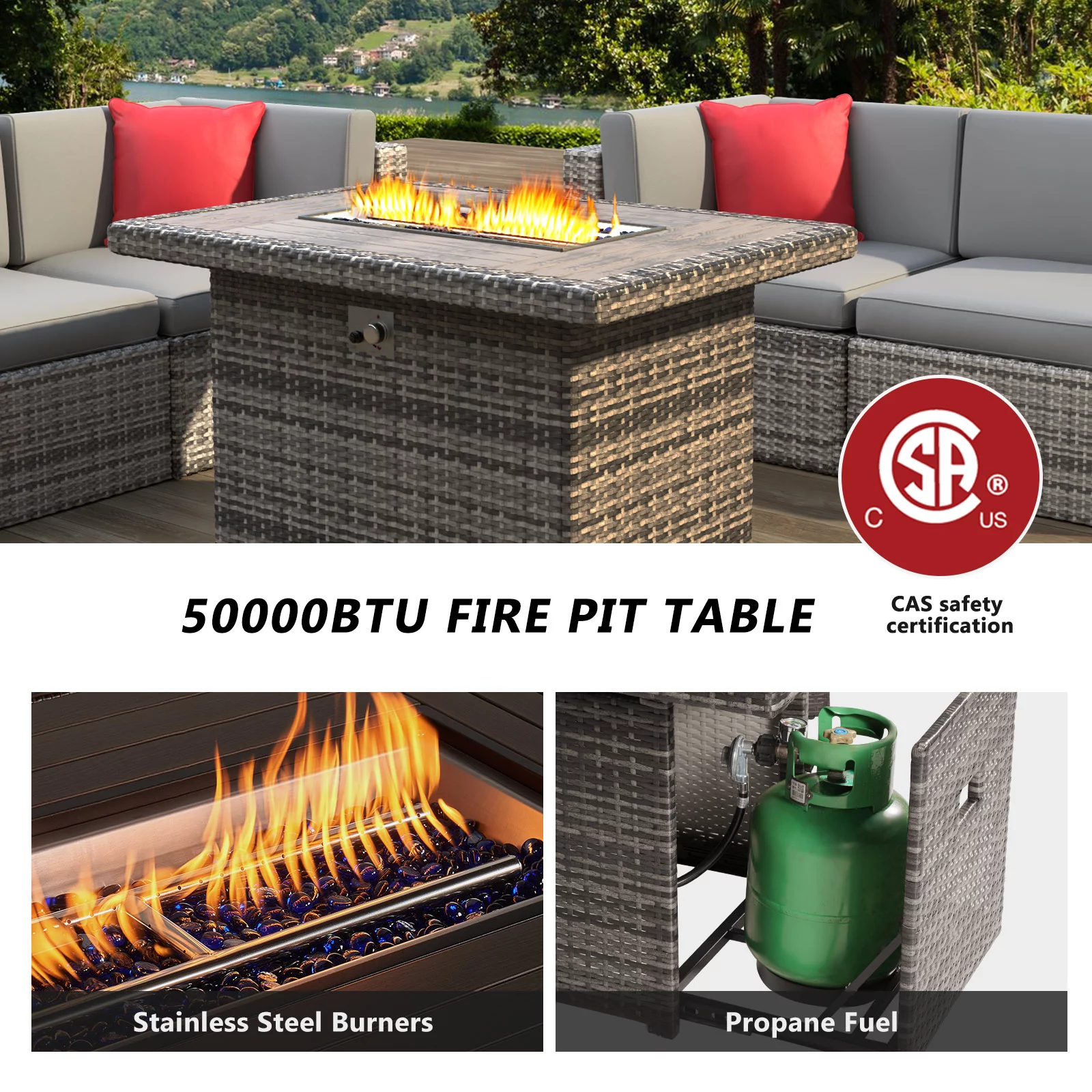 Sunmthink 5 Pcs Patio Furniture Sets with Fire Pit Table, Grey