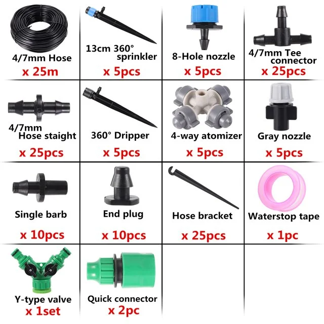 Garden Irrigation System Automatic Drip Irrigation Kit 1/4" Distribution Tubing Watering Kit Greenhouse Patio Water Equipment