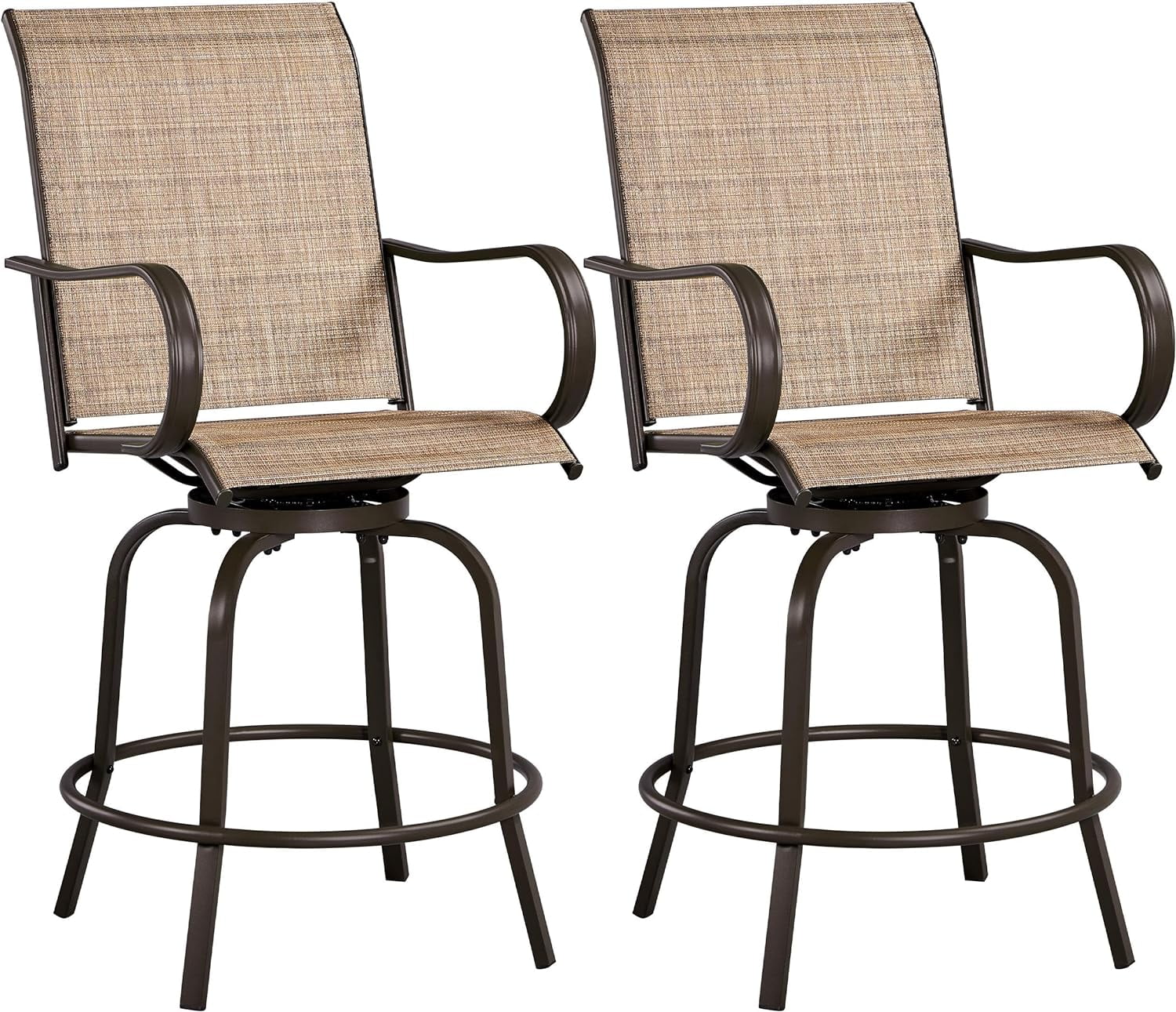 Patio Swivel Bar Stools Outdoor Chairs Set of 2 Outdoor High Bistro Stools Outdoor Furniture, All-Weather Patio Stools for Outside, Beach, Lawn, Poolside and Garden, Brown
