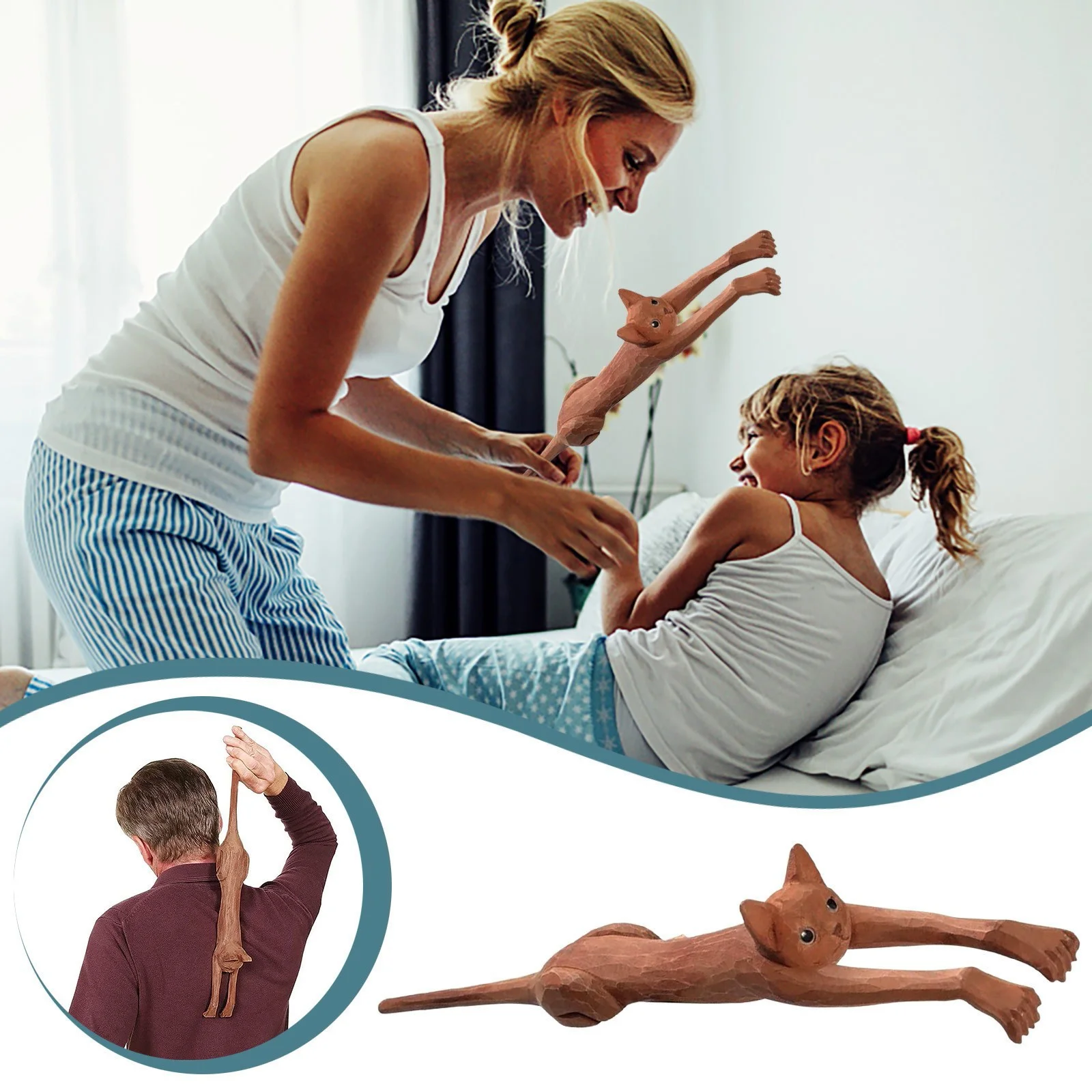 NLLSHGJ Back Cat Scratcher Long Handle Back Rake Wooden Massage Scratcher Massager