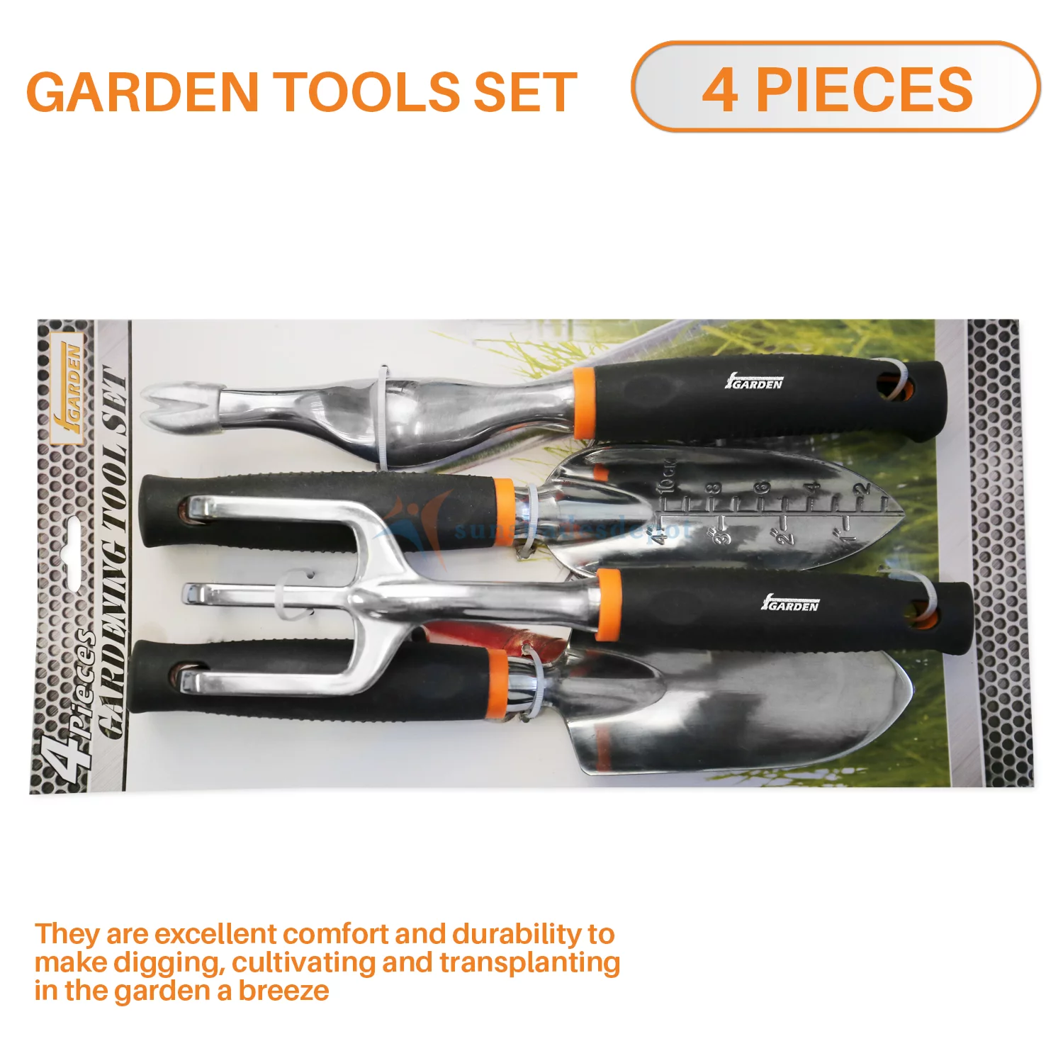 Sunshades Depot iGarden 4 Pieces Combo Gardening Lawn Plant Tools Set with 1 x Trowel , 1 x Cultivator 1 x Transplanter and 1 x Weeder .Tree & Shrub Care Kit Hand Tool Kit.