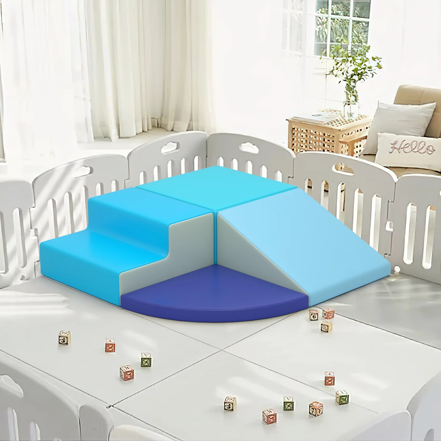 BCBYou Foam Climbing Blocks Soft Play Climbing for Toddlers, 5 Pieces Baby Climbing Blocks Indoor(Blue/Purple-4)