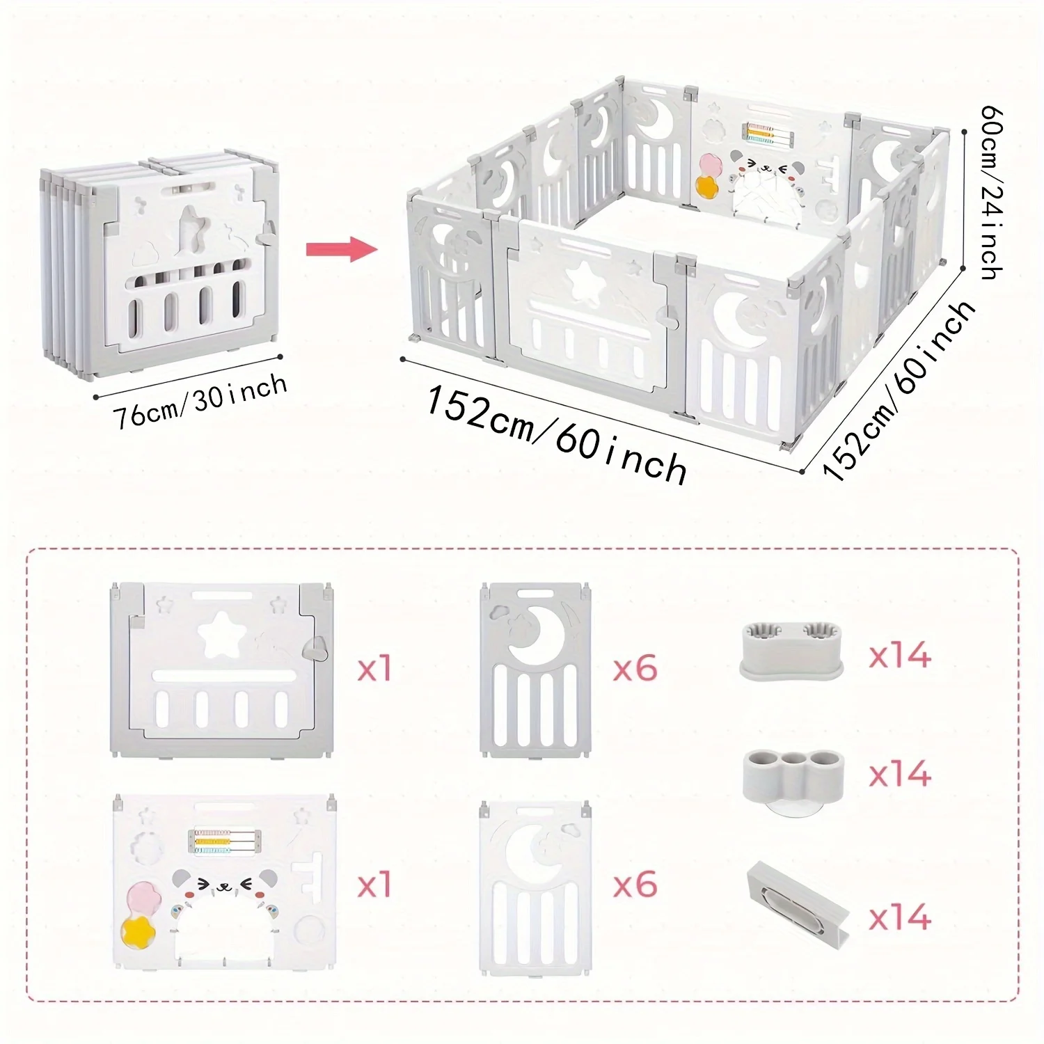 RHYFJJUI2 Foldable Playpen, 14 Panels Safety Play Pen Yard For Home Play Room, Indoor And Outdoor