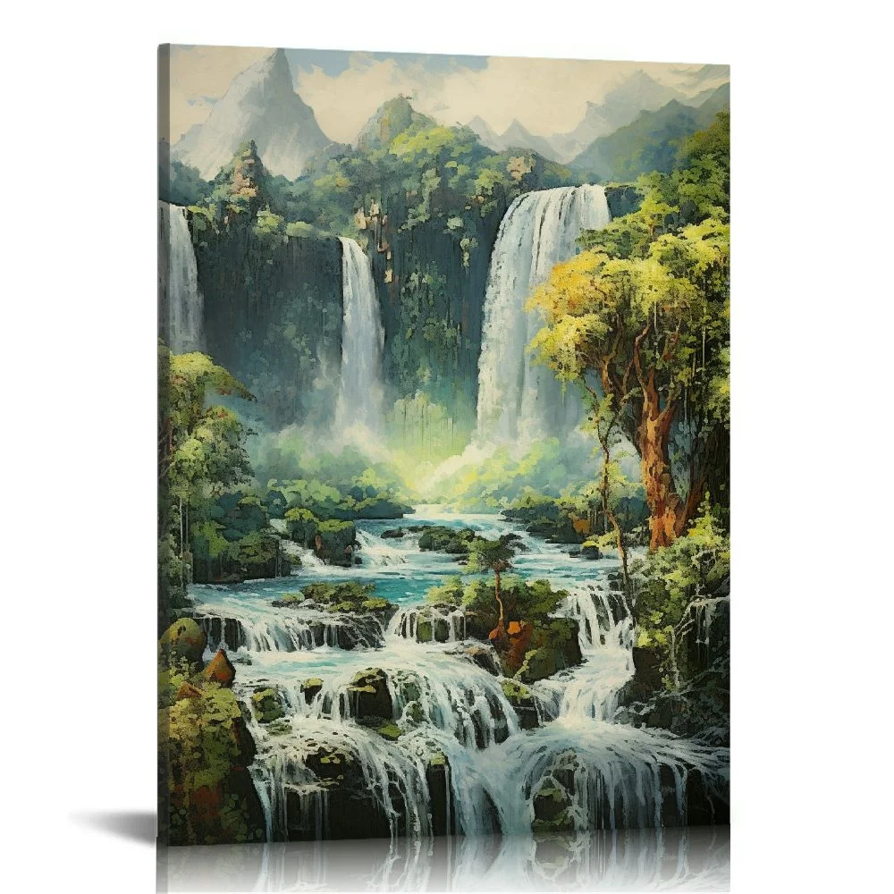 COMIO Unframed Canvas Wall Art, Waterfall Lake Wall Decor Print Painting Gift Wall Living Room Bedroom Home Office Decoration Painting Unframed