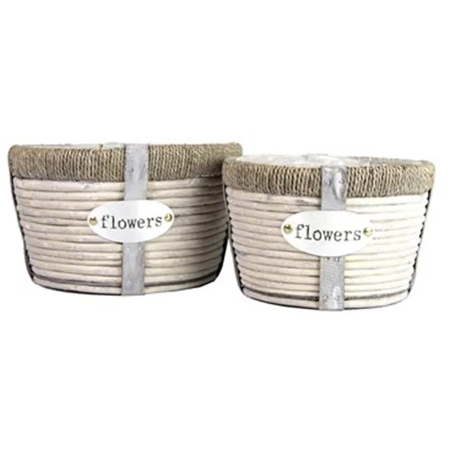 2 Piece Grey Willow Flower Basket