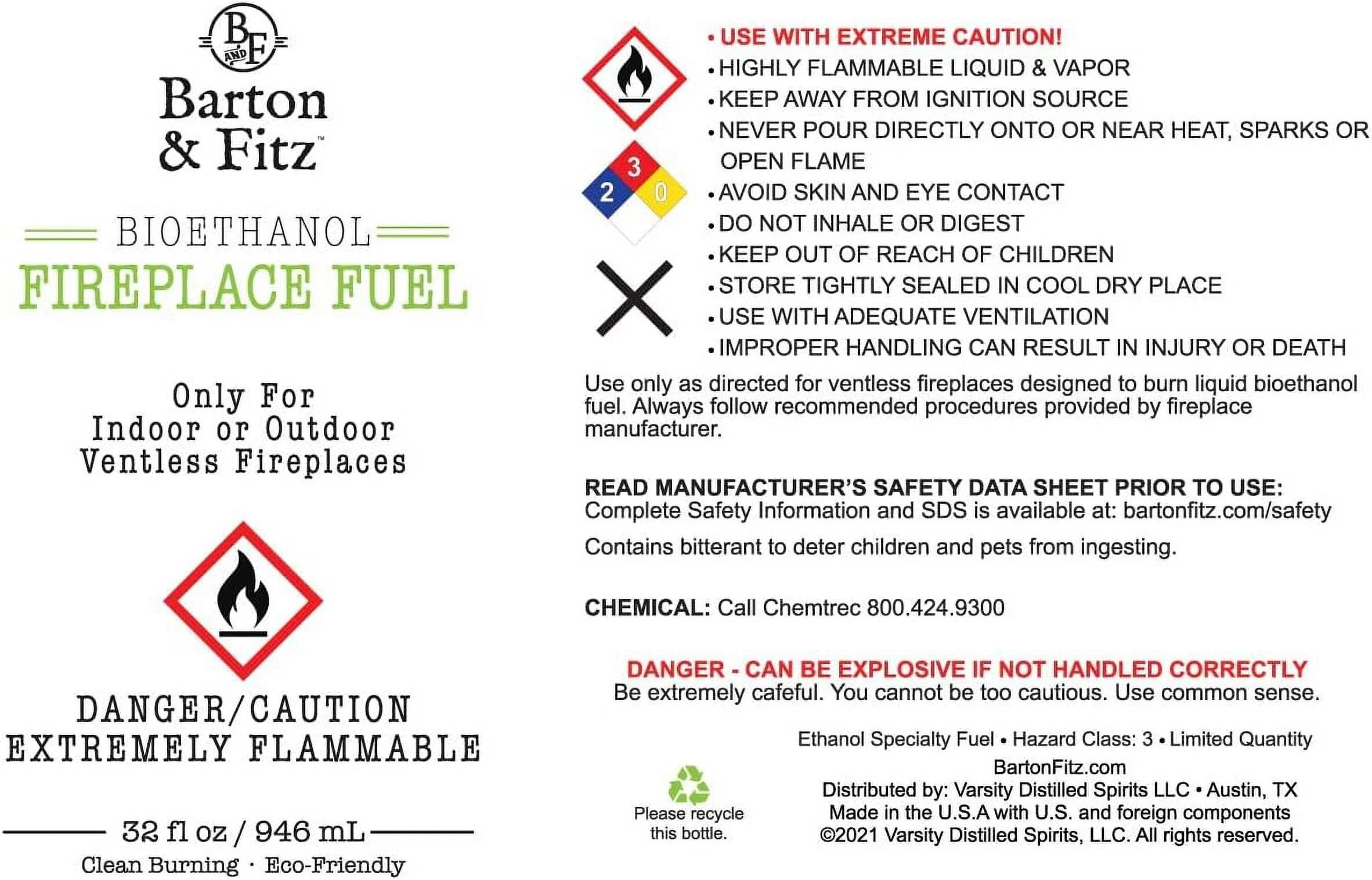 Fireplace Fuel, Ventless, Bio-Ethanol, Clean Burning/Eco-Friendly (1000mL /32 oz.) - (Pack of 16)