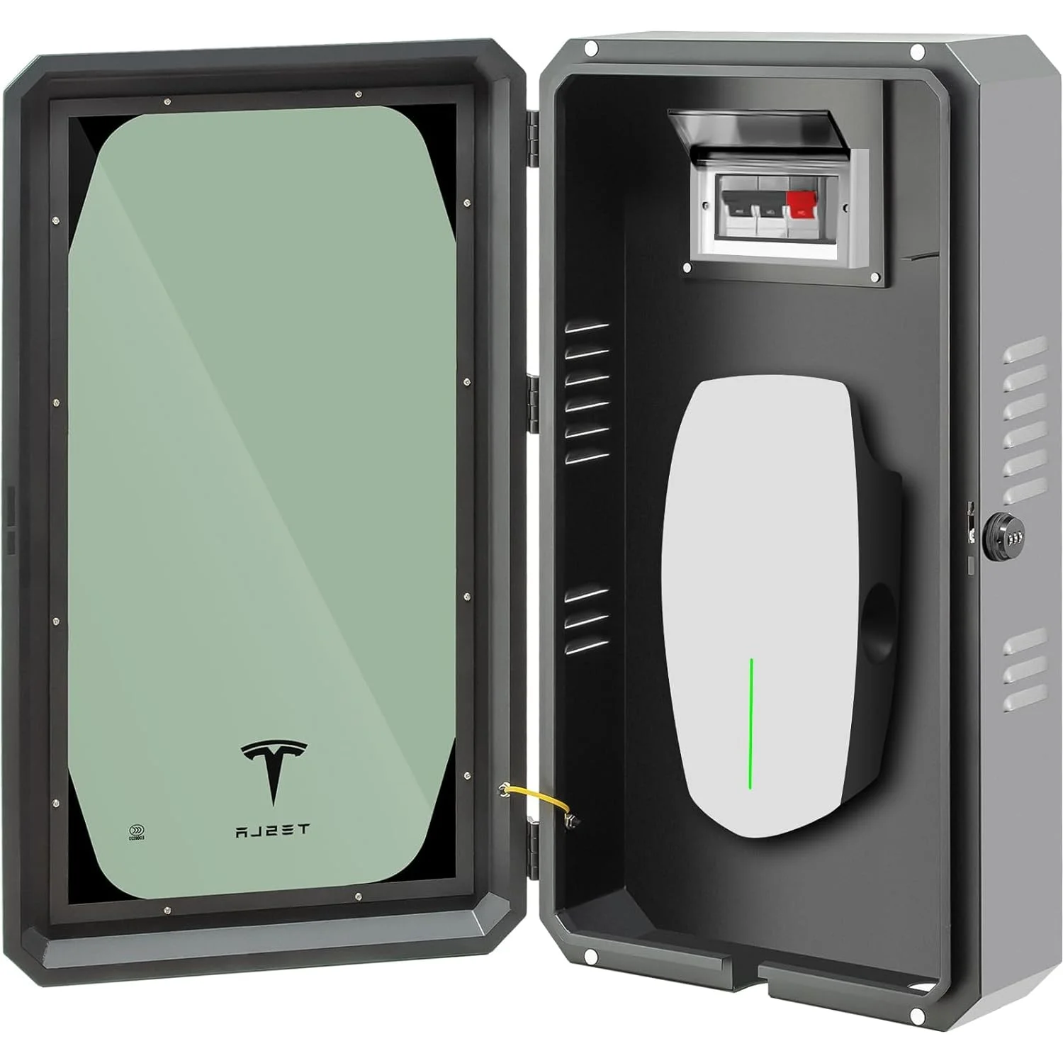 Charger Station Box for Tesla Gen 3 Wall Connector, Indoor/Outdoor Wall Charger Box, Charging Cable Organizer Connector Case Waterproof Dustproof Combination Lock for Tesla Accessories