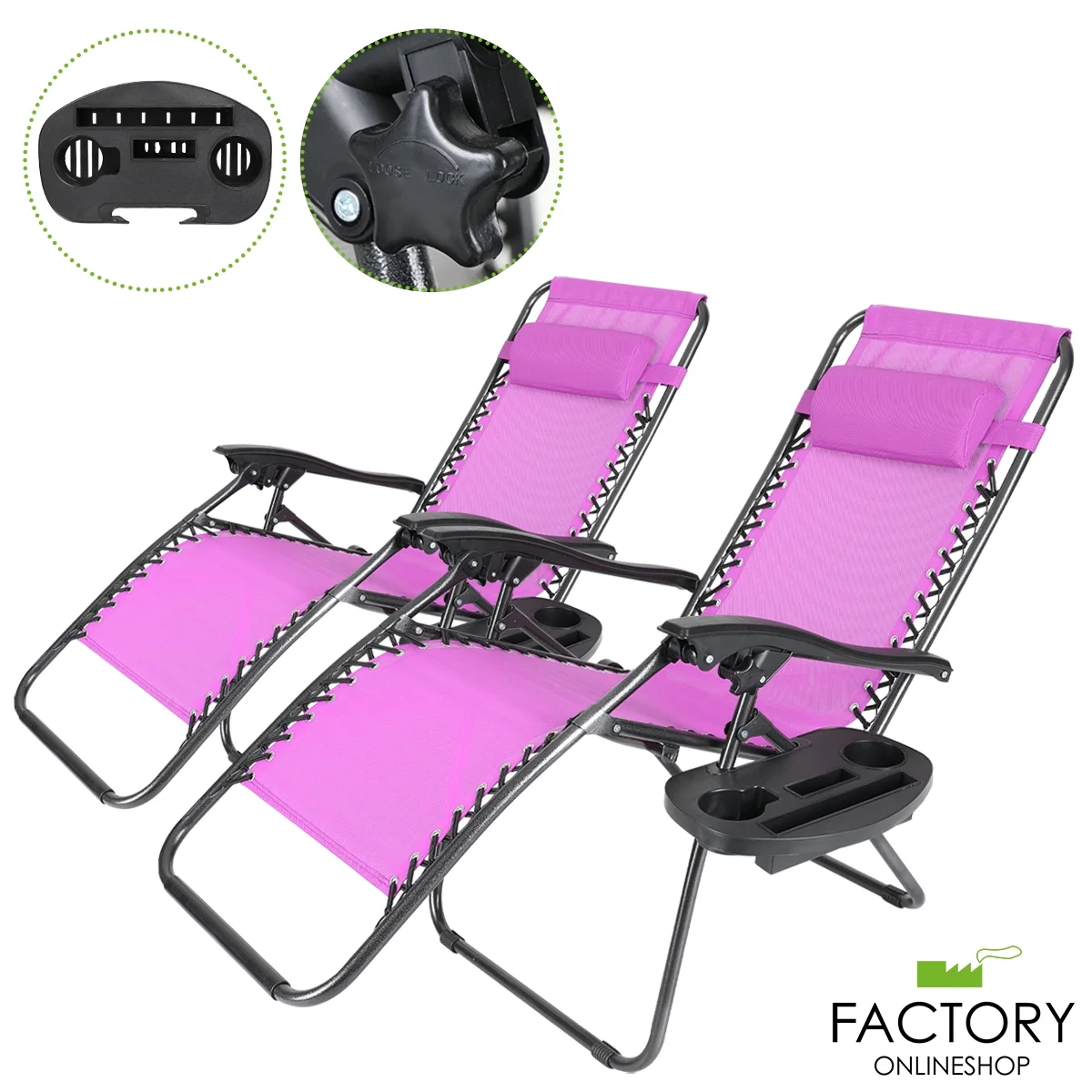 2X Zero Gravity Lounge Chairs Folding Recliner Holder Tray Outdoor Beach Patio