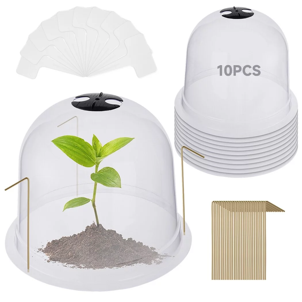 10PCS Plant Protector Covers, Plastic Garden Cloches, Reusable Mini Greenhouse for Plants, Bell Cloche Plant Protectors with Built-in Rotating Vents for Tender and New Seedlings
