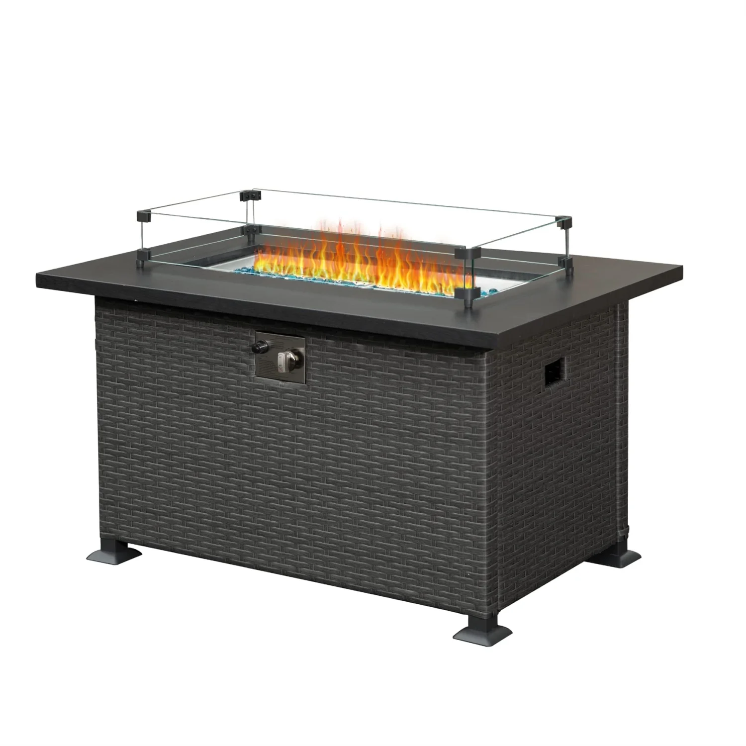 DremFaryoyo Fire Pit  43.3 Inch with Glass  Guard  50 000 BTU Smokeless Fire Pits for Outside Outdoor Wicker Gas Fire Pits for Patio (Dark Gray)