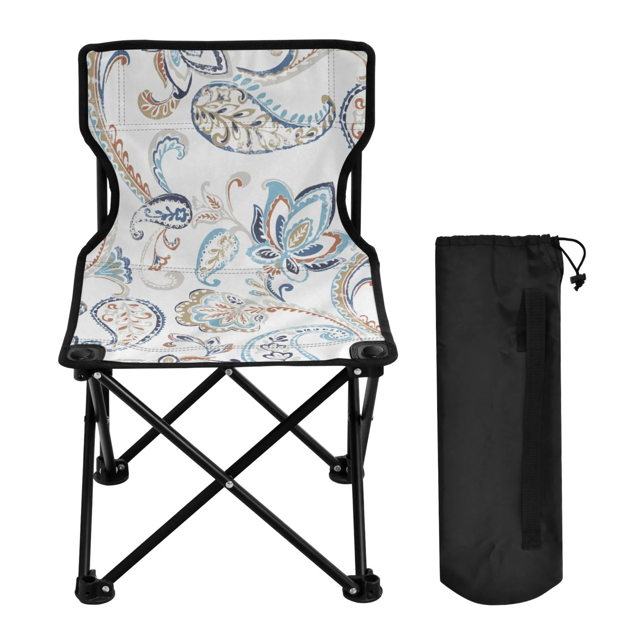 Retro Flowers Portable Camping Chair Small for Kids Outdoor Folding Beach Chair Fishing Chair Lawn Chair with Carry Bag