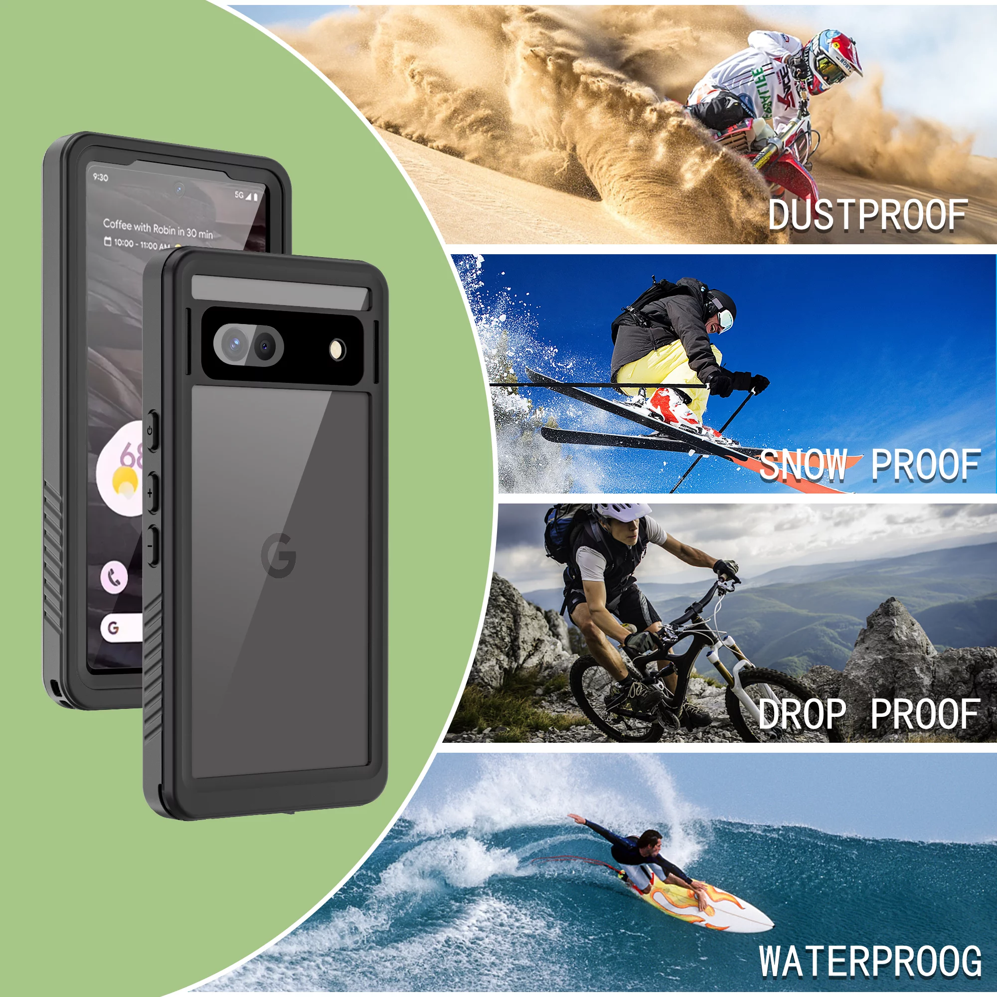 Allytech Google Pixel 7A Waterproof Case, IP68 Waterproof Build-in Screen Protector Shockproof Full Body Protective Clear Back Cover Case for Google Pixel 7A - Black